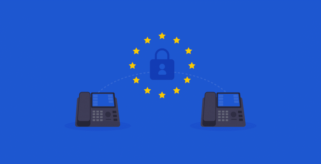 2 Voip phones with the EU data protection logo in the middle