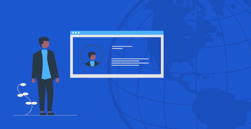 image of a blue background and man in front of it next to profile on online system and text placeholder. image of a placeholder in an article about VIP VoIP's new alphabetical lists by VIP VoIP in Sheffield, South Yorkshire.